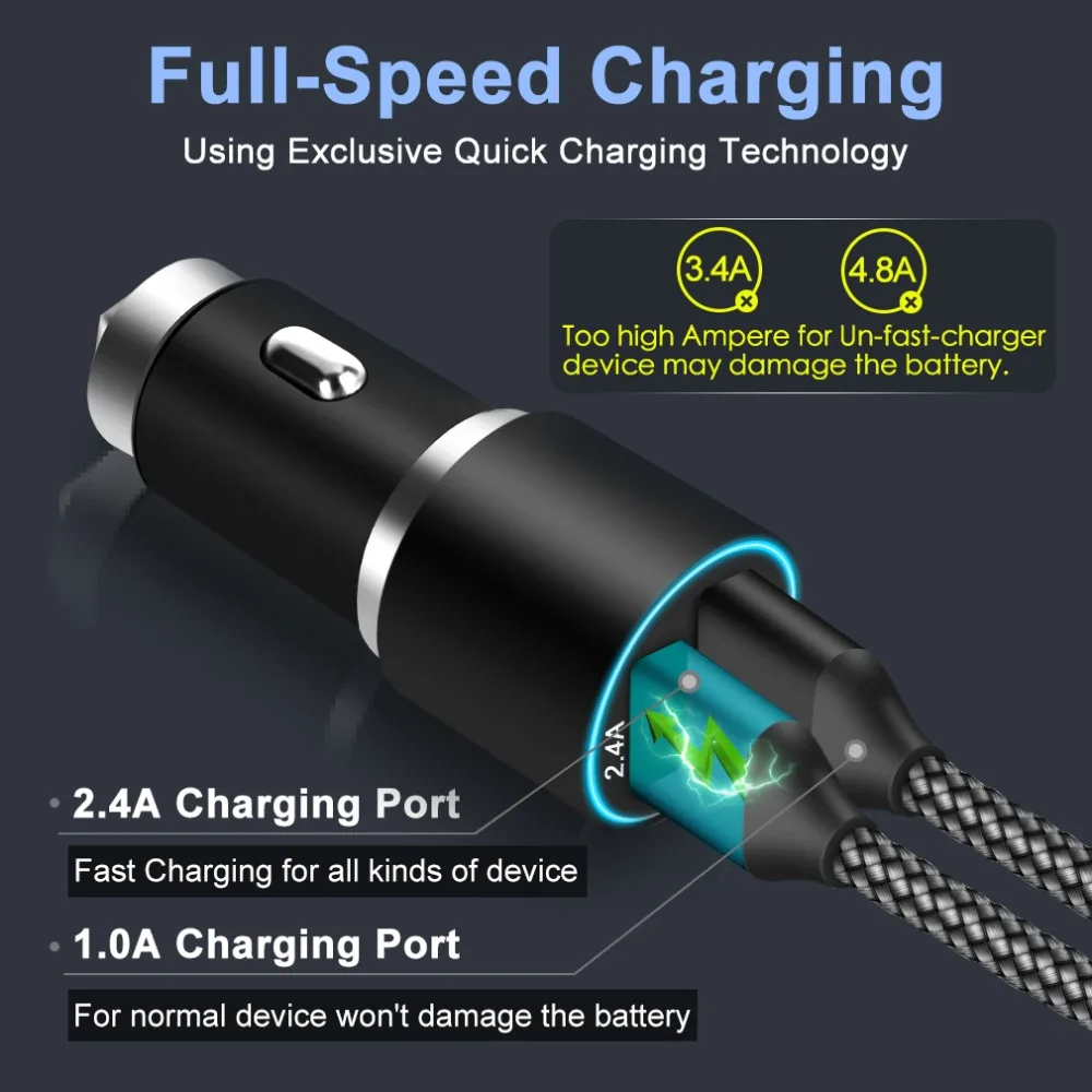 Автомобильное зарядное устройство с Micro USB Спиральный кабель для мобильных