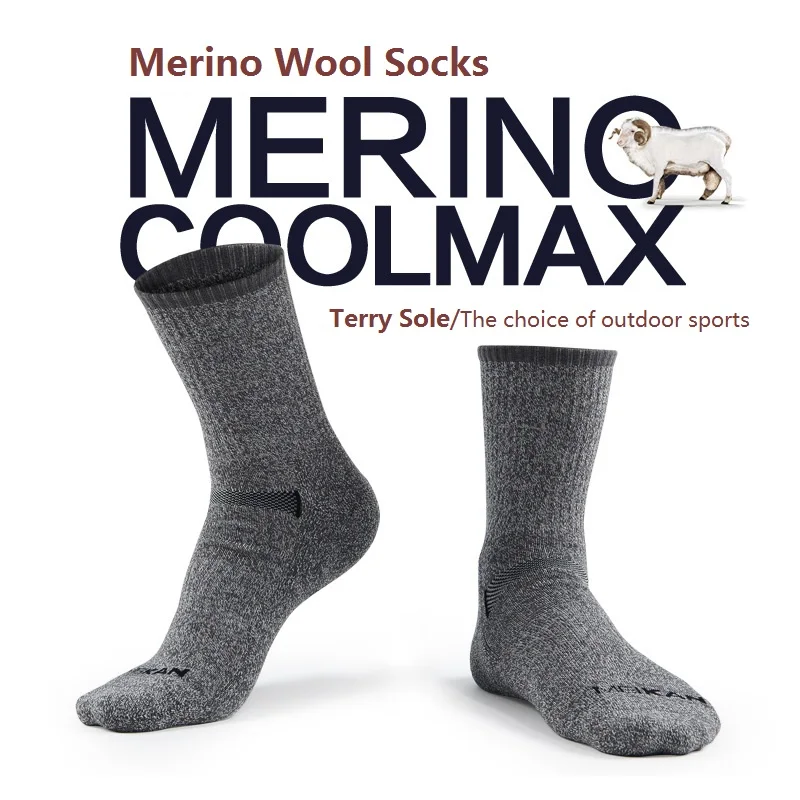 MEIKAN Men Merino Wool Socks Coolmax Outdoor Hiking High Quality Quick-drying Thicken Terry Warm Sports Socks Winter MK5108 mens socks