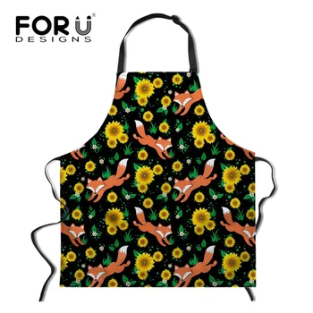 

FORUDESIGNS Floral Fox Sparrow Print Aprons for Women Adjustable Female Ladies Kitchen Apron Long Cooking Baking Apron Home