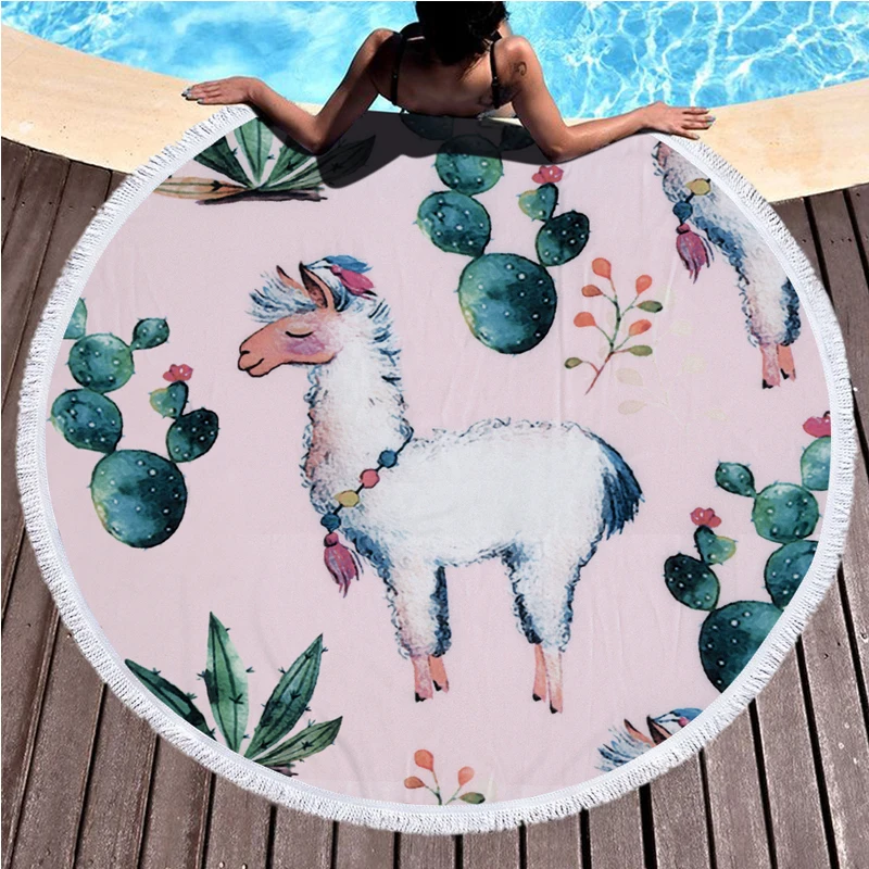 

Fashion Pink Unicorn Round Beach Towel With Tassels Microfiber 150cm Picnic Blanket Beach Cover Up Newest Style Adult Yoga Mat3
