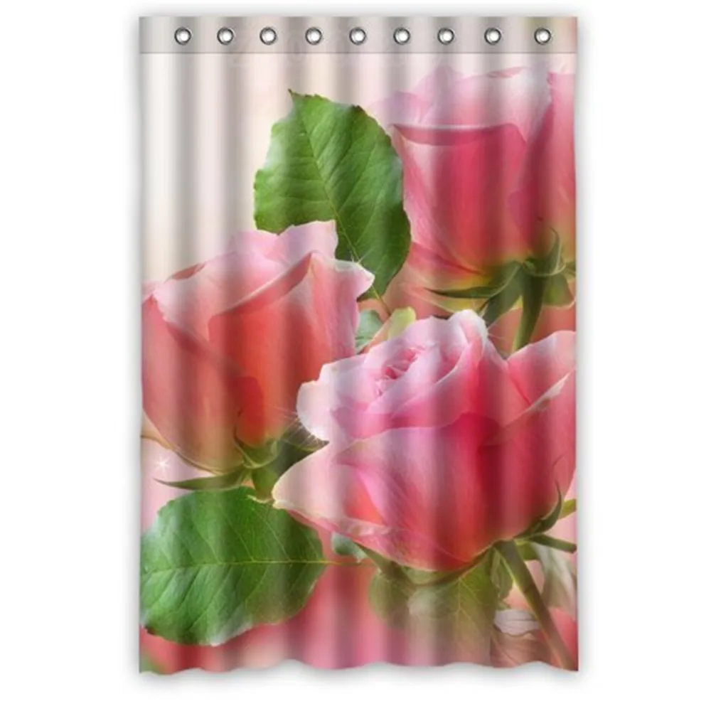 Modern Fashion Pink Rose Shower Curtain Waterproof Polyester Bath