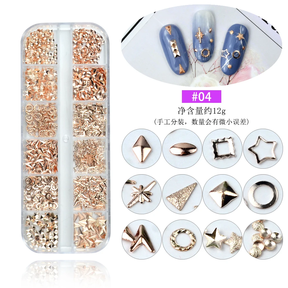 12 Grids Multi Style Glass Nail Rhinestones Mixed Colors AB Crystal Caviar 3D Charm Pearl DIY Alloy Manicure Nail Art Decoration