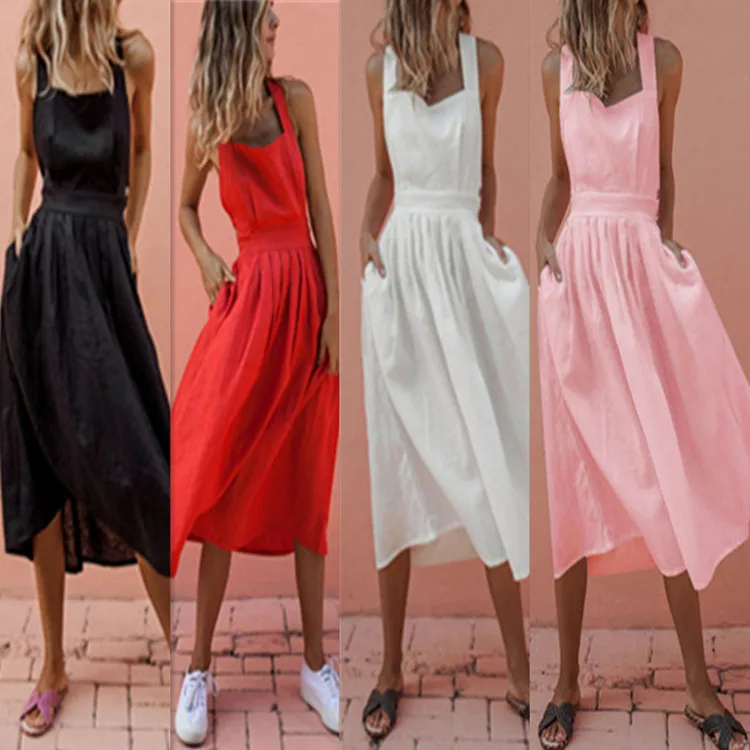 

Dresses Sexy Straps Buttoned Waist Pleated Dresses