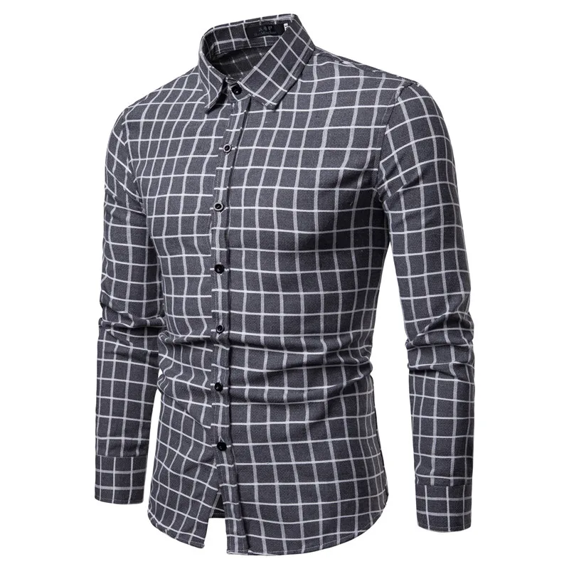 Drop Shipping Men Plaid Shirt Long Sleeve Shirts 2019 Fashion Casual White Checkered Cotton Chemise Homme Man Clothes