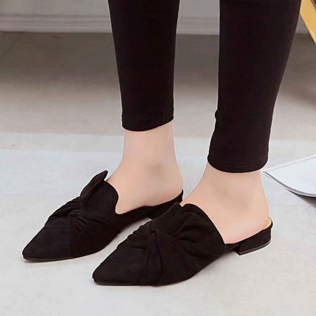 Women Slippers Flock Bowtie Female Mules Fashion Low Heels Shoes Pointed Toe Ladies Plus Size Elegant Woman Slipper#3