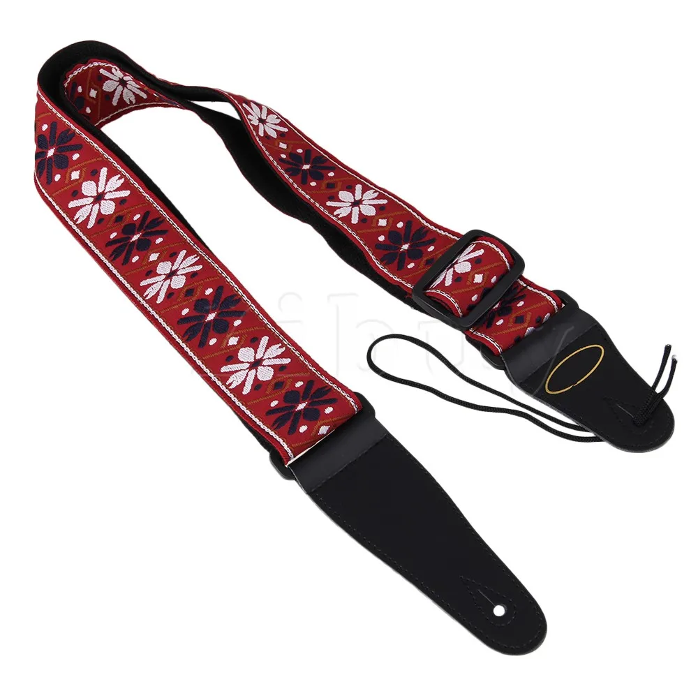 Yibuy Adjustable Red Nylon Guitar Strap Leather Ends for Electric
