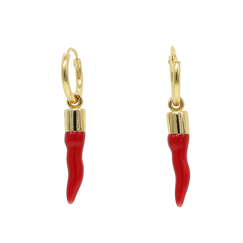 Gold Filled delicate cute red enamel little chilli hoop earring women girl summer new style fashion jewelry unique earrings