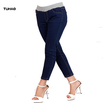 

TUHAO Denim Trousers for woman Blue 4XL 5XL 6XL 2017 autumn women's Plus Size Casual Women Jeans Slim Stretch pencil Pant PT02