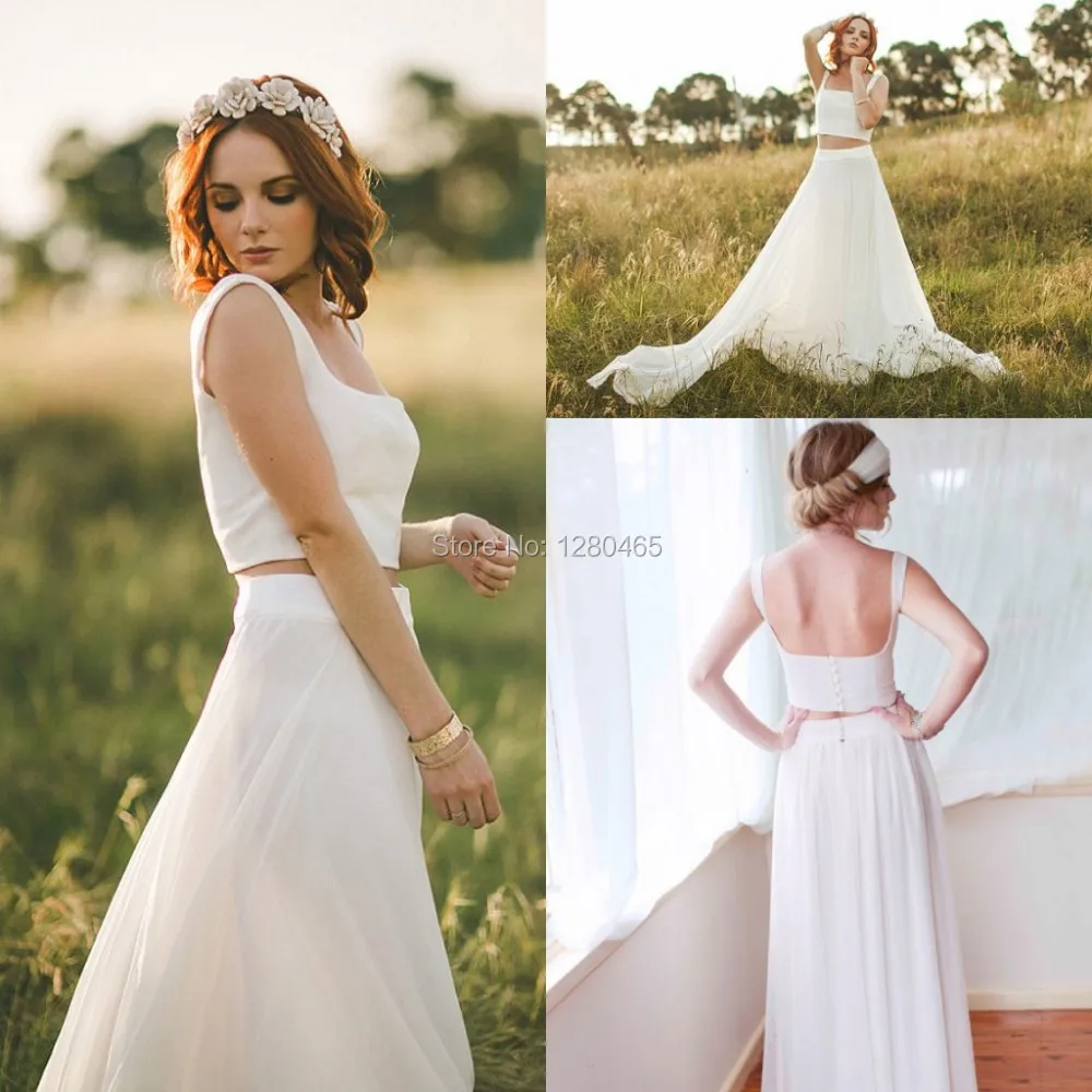 2015 Long A Line 2 Piece Wedding Dresses Cheap Wedding Dress With