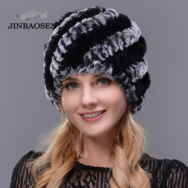 JINBAOSEN Женская модная меховая шапка из кроличьего меха двойная теплая вязаная