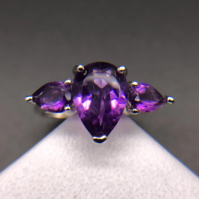 African amethyst rings 925 sterling silver with natural pear 4*6mm and 7*10mm gemstone simple design fine jewelry for girl African amethyst rings 925 sterling silver with natural pear 4*6mm and 7*10mm gemstone simple design fine jewelry for girl