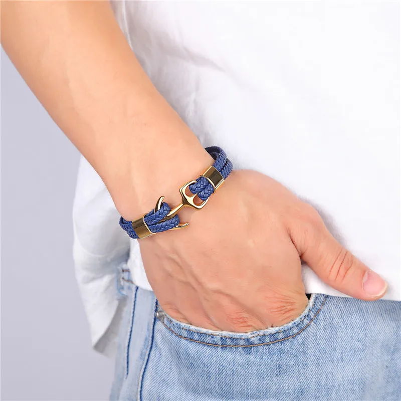 Модный Многослойный кожаный браслет для мужчин, модный плетеный браслет ручной работы со звездами, браслеты с якорем и браслеты, мужской подарок, браслеты