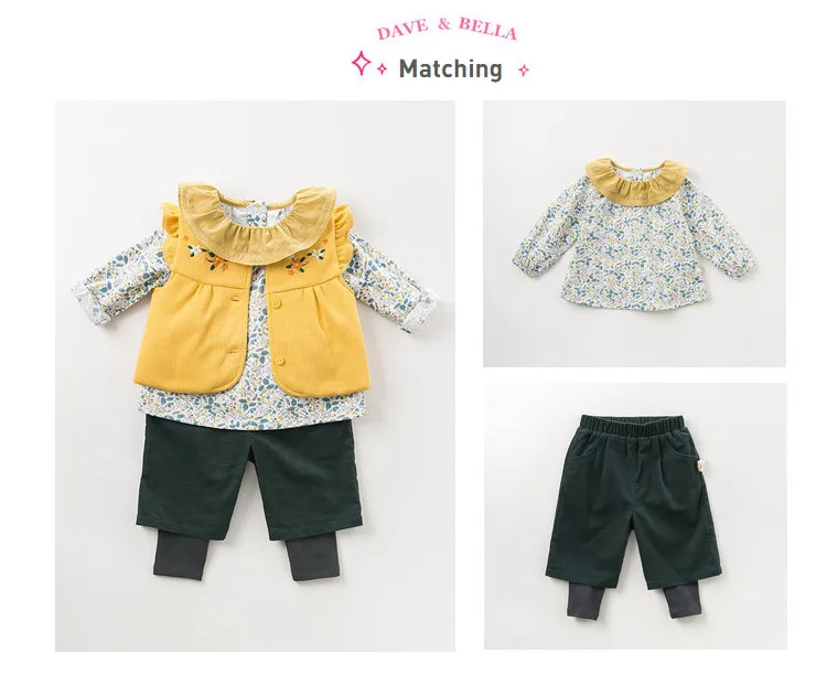 DBM11013-1 dave bella/милые осенние Рубашки с цветочным рисунком для маленьких девочек; топы из хлопка для малышей; детская одежда высокого качества