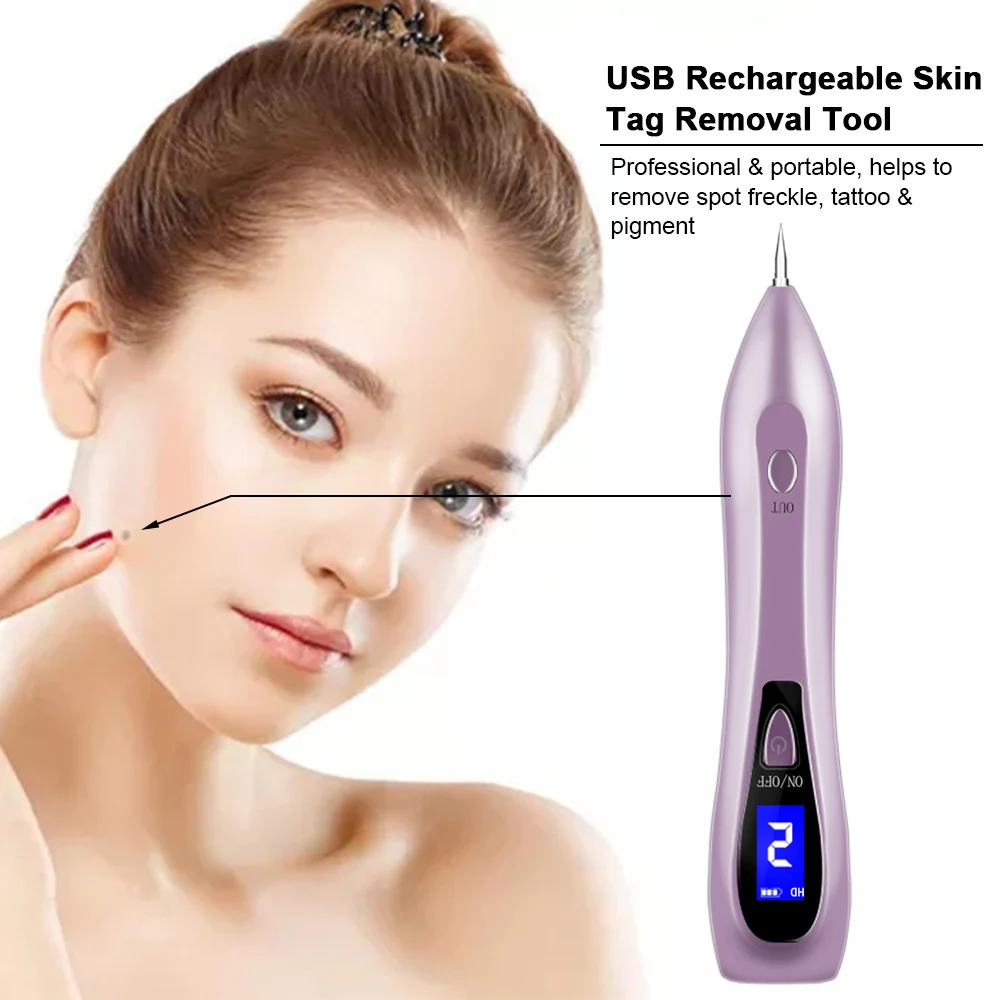 

Portable USB Rechargeable Skin Tag Removal Tool Kit &6 Modes Mole Erase Beauty Pen for Body Facial Freckle Nevus Removal 4 Color