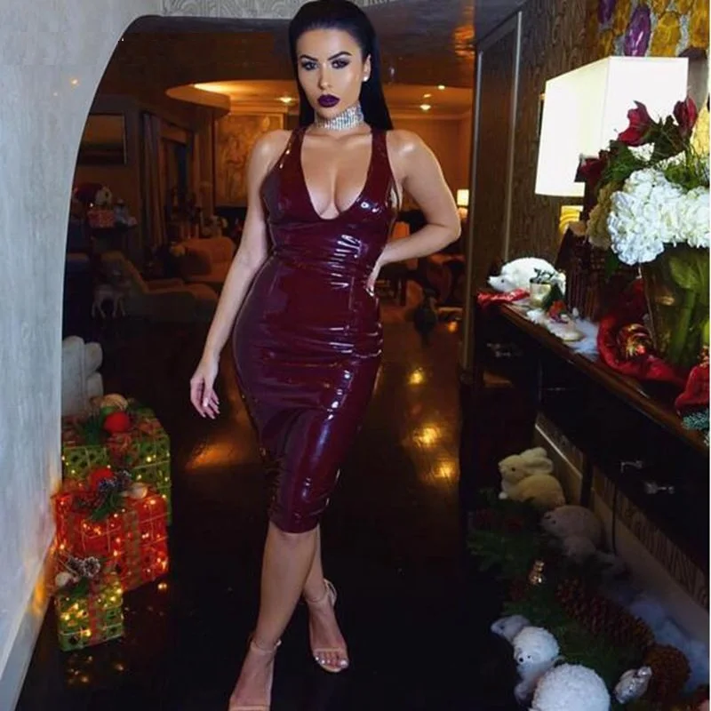 Сексуальное черное латексное платье из искусственной кожи 2017 женское летнее на