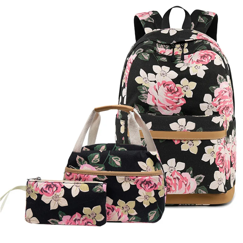 

3pcs/Set Women's Flower Print Backpack USB Charging Port School Backpacks Student Casual Bookbag