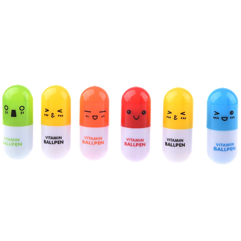 

6 Pcs Creative Stationery Lovely Expression Telescopic Pill Pen Ballpoint Pen