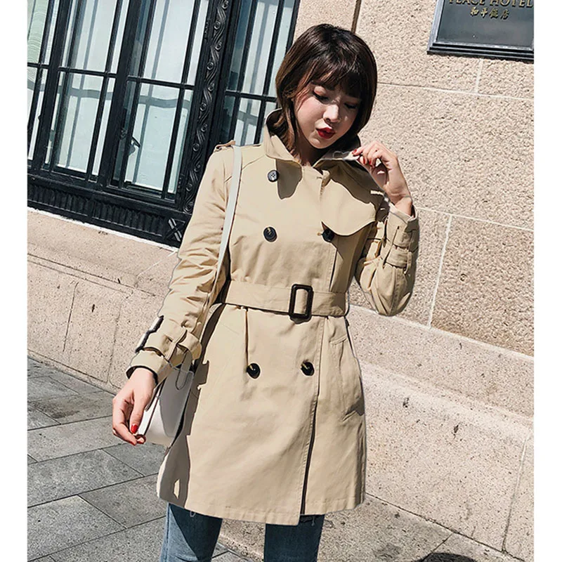 

2019 spring autumn new women Windbreaker female Korean solid double-breasted trench coat fashion women's clothing coats d011