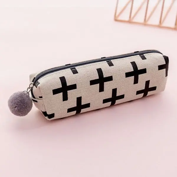 Чехол для карандашей, плюшевый, для девочек, Pensil Estuches Lapices Etui Pennen Hairball Estuche Escolar Kawaii Small Canvas Trousse Scolaire Stylo - Цвет: White Cross