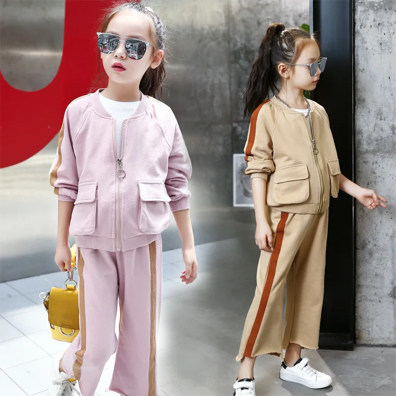 

Weixu Girls Sports Clothes Set Spring AutumnTeenagers Jackets Coat + Wide Leg Pants 2pcs Baseball School Uniform Suit for Girls