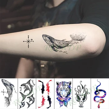 

Waterproof Temporary Tattoo Sticker Compass Whale snake Animal Fake Tatto Hand Arm Foot Flash Tatoo for Kid Girl Men Women
