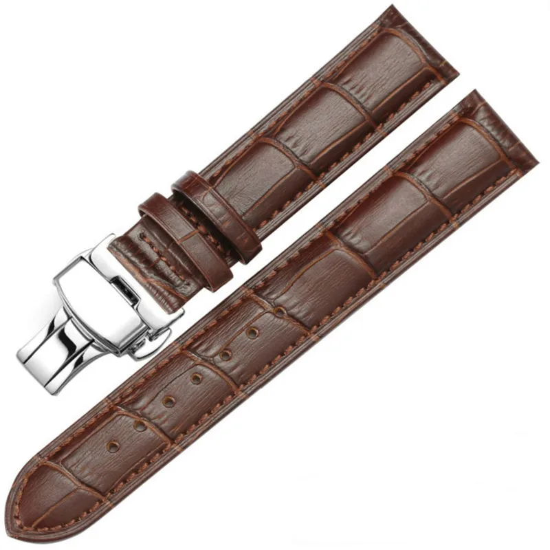 Butterfly Buckle Leather Watch Band Genuine Leather Strap 14mm 16mm 18mm 19mm 20mm 21mm 22mm 24mm Watch Accessories Watchband