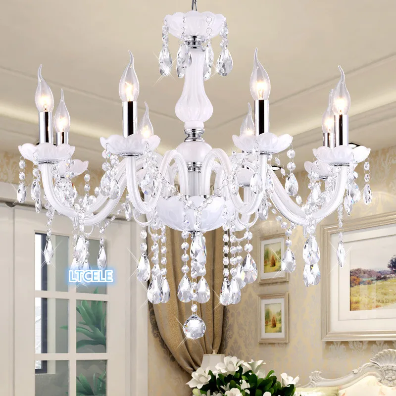 Dining room Kitchen Living room Crystal chandelier White Color lampara de techo de crystal luxury crystal chandeliers candelabro