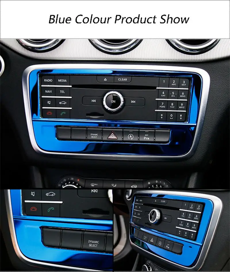Carro-estilo de Aço Guarnição para Mercedes Cla a Classe Inoxidável Controle Condicionado Painel Decorativo Capa Benz Gla 200 220 ar cd 15 Molduras interiores