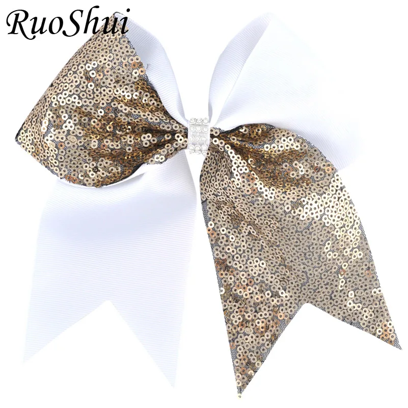 7 بوصة Grils كبيرة Grosgrain الشريط التشجيع القوس حجر الراين الترتر ذيل حصان الانحناء مع التمساح كليب الرقص إكسسوارات الشعر