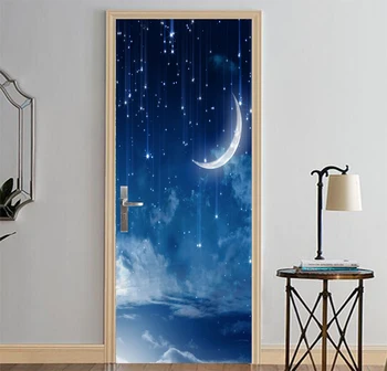 

3D Prints Starry Sky Poster PVC Waterproof Entire Door Sticker Creative Stickers Door Wall Sticker DIY Mural Bedroom Home Decor