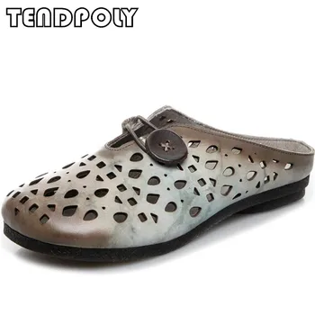 

New casual women's shoes summer hot leather shallow mouth women's sandals fashion retro soft and comfortable hollow single shoes