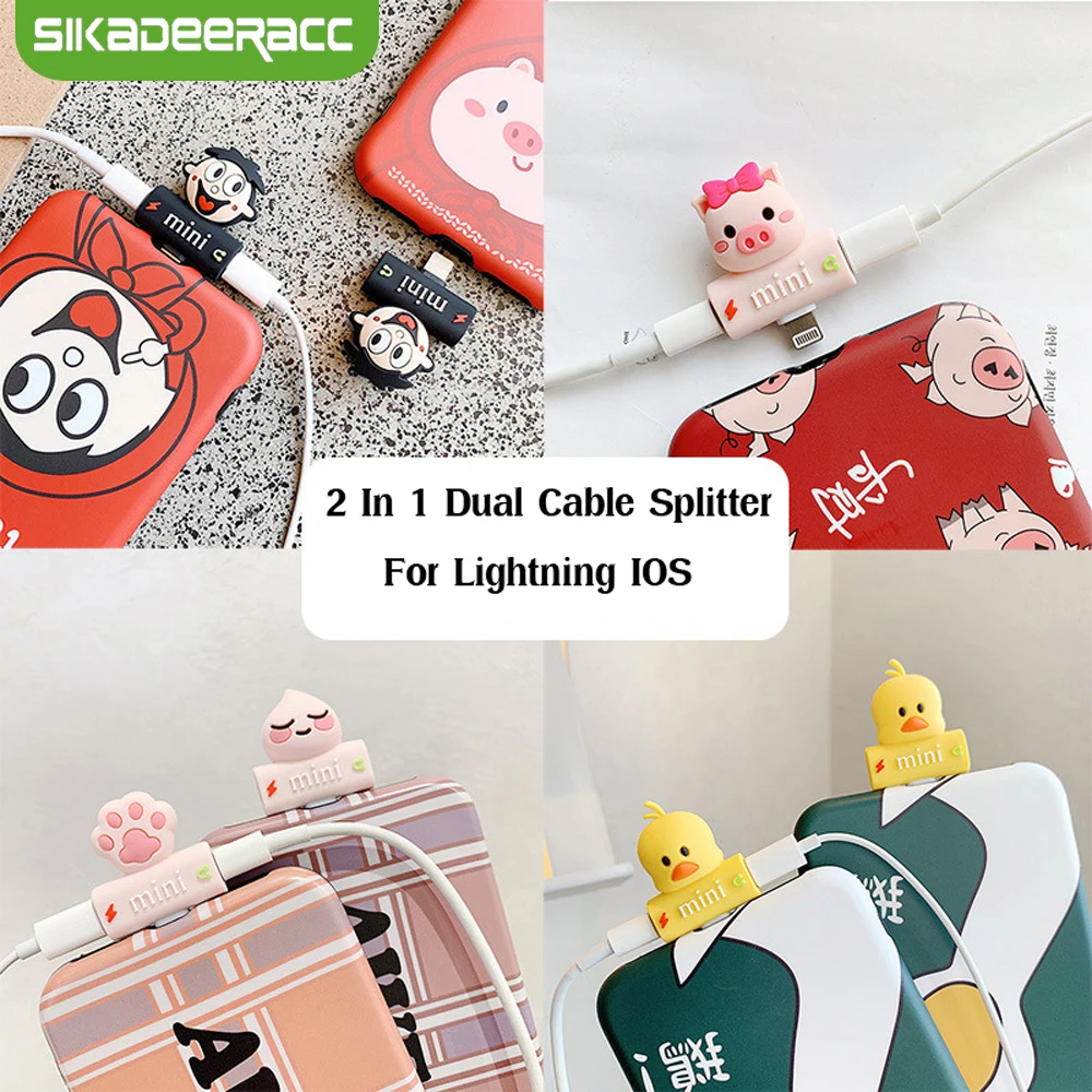 

Cute 2 in 1 Dual Charging Adapter For Lightning For iPhone XS Max XR X 7 8 Plus Audio Cable Splitter Headphone Converter SJ31