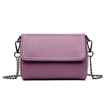 

High Quality Genuine Leather Bag For Women Ladies Small Messenger Purse Solid Flap Shoulder Bag Chain Crossbody Mini Handbag