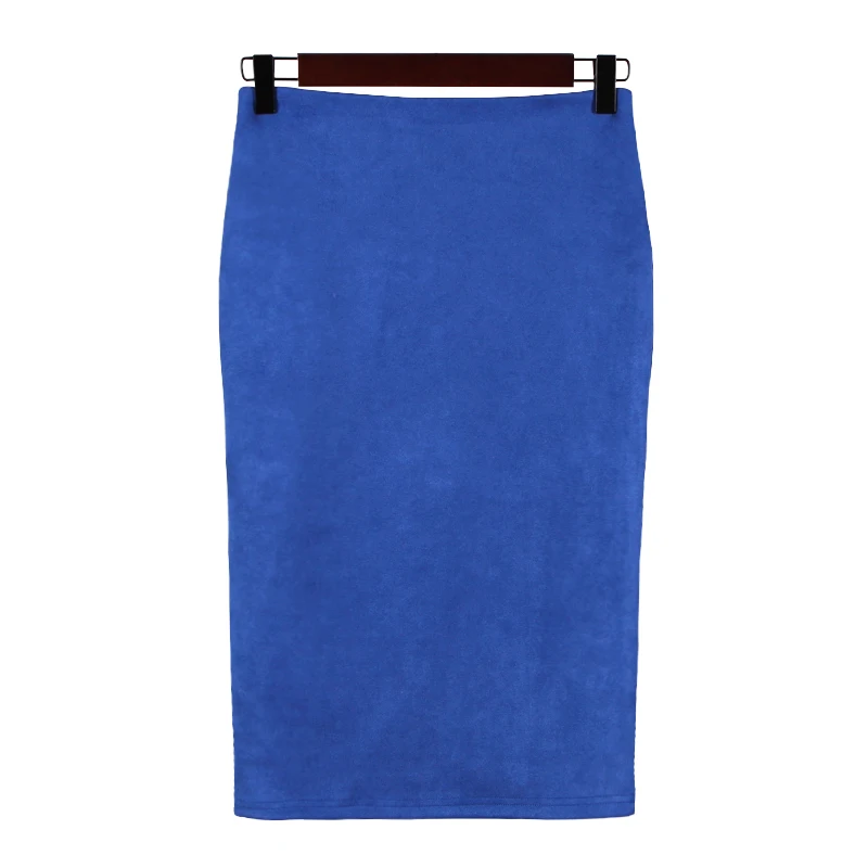 Сексуальная разноцветная замшевая юбка-карандаш средней длины для женщин модная эластичная высокая талия Офисная Женская облегающая юбка Saias