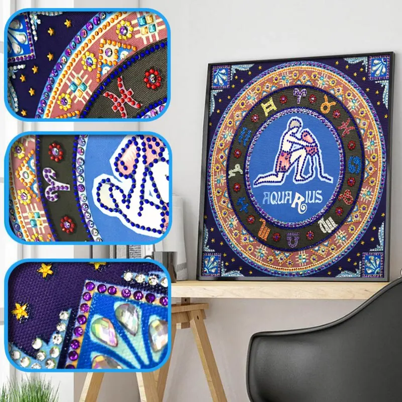 

12 Zodiac Constellations Pattern DIY Special Shape Crystal Rhinestone Diamond Embroidery Paintings Arts Craft For Home Wall Deco