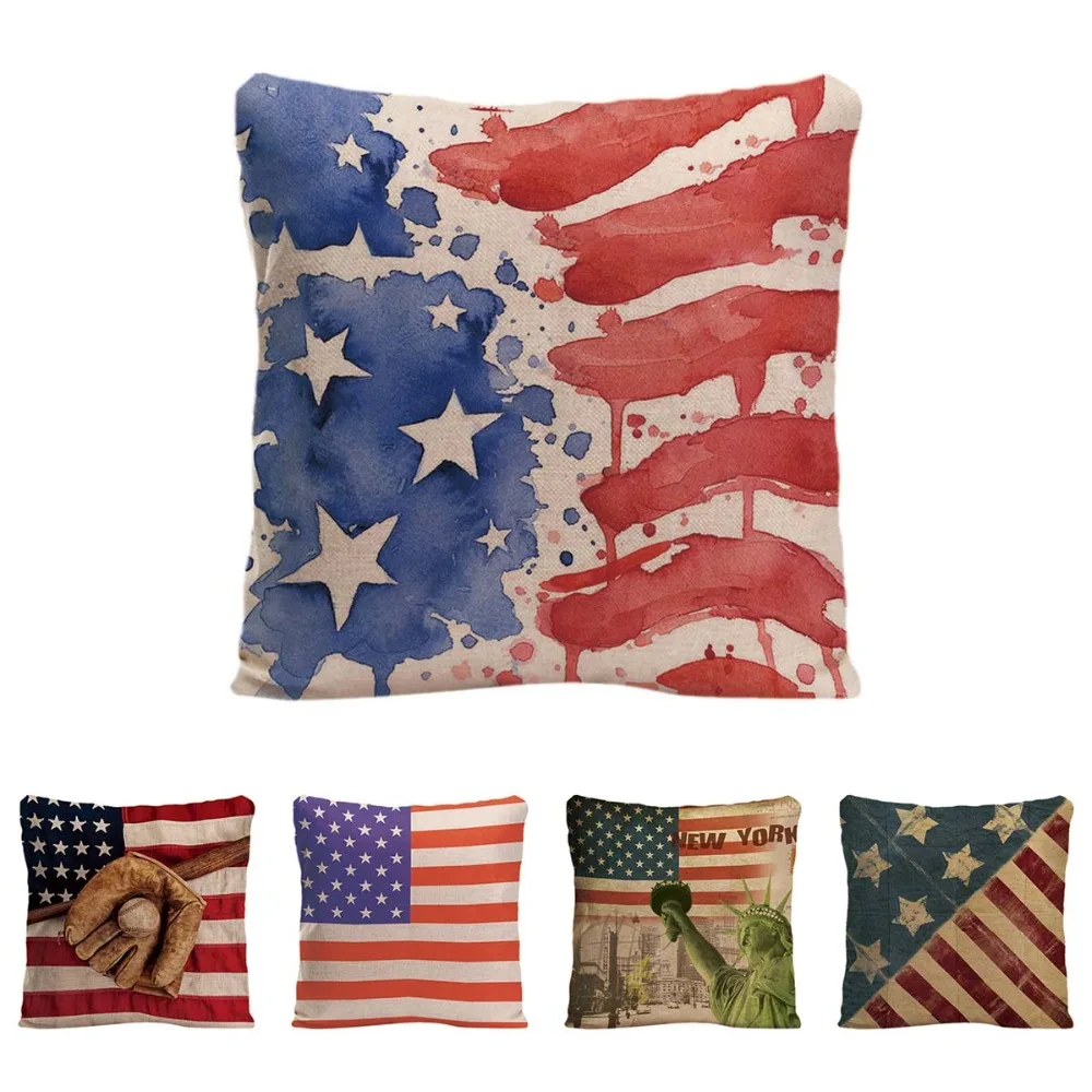 America Flag Cushion Cover Decorative Pillow For Sofa Car Statue Of Liberty Case Cotton Linen Home Decor Pillowcase | Дом и сад