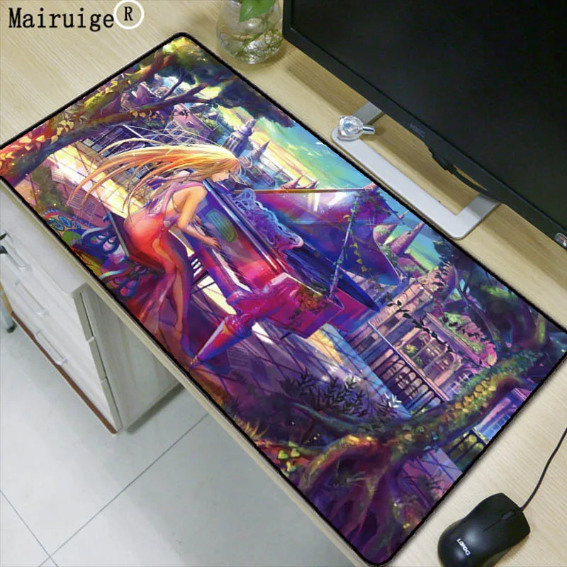 

Mairuige Anime Girl piano Large Gaming Mouse Pad Lock edge Mouse Mat For Laptop Computer Keyboard Pad Desk Pad For Dota 2 CSGO