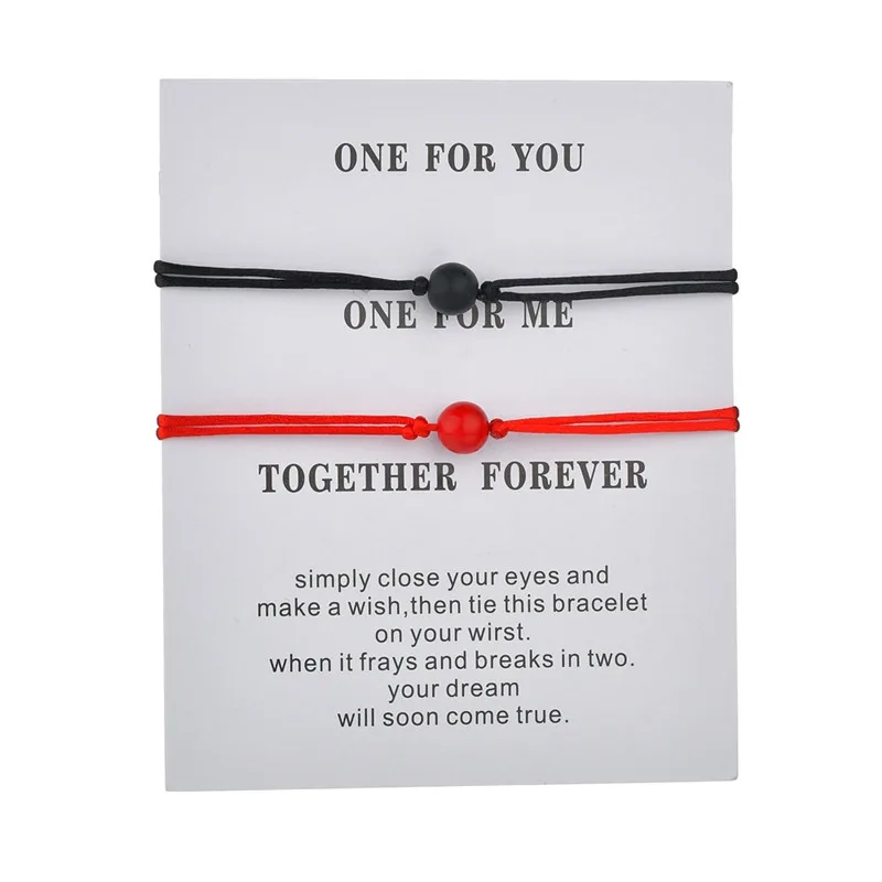 

2pcs/set Retro Stone Beads Red String Couple Bracelet Adjustable Charm Bracelets For Women Men Wish Jewelry Friendship Gift