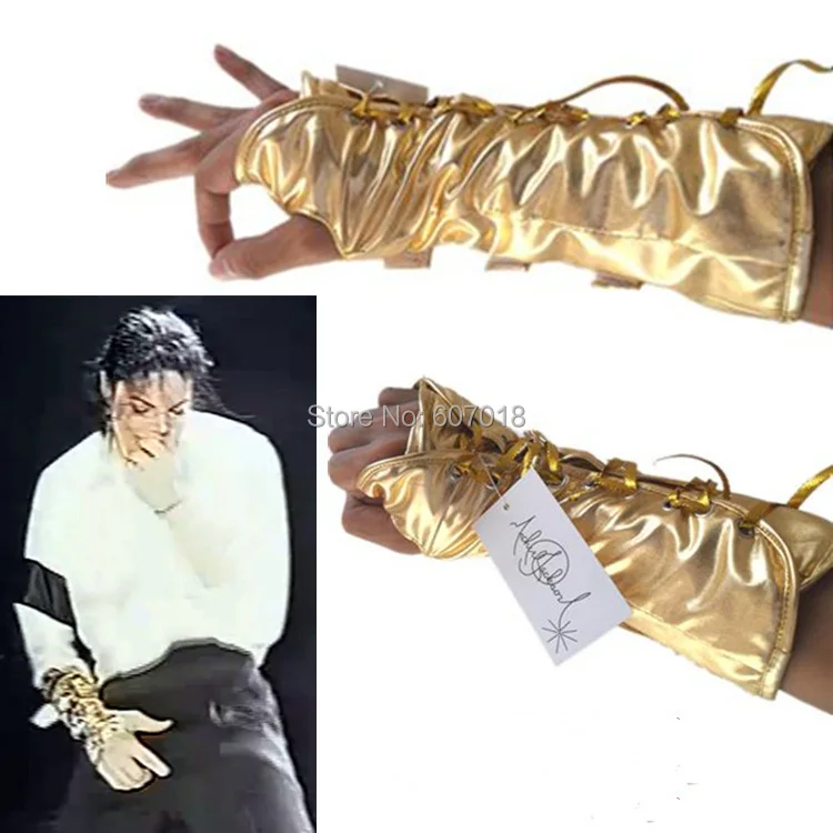 Image Rare MJ Michael Jackson Black and White Vocal Concert  Golden Armbrace Glove Punk Perfromance Party Celebrate fingerless gloves