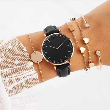 

Mavis Hare Pearl Rose Gold Black Wristwatch with a super soft black genuine leather strap bands Woman Watches as 2019 NEW GIFT