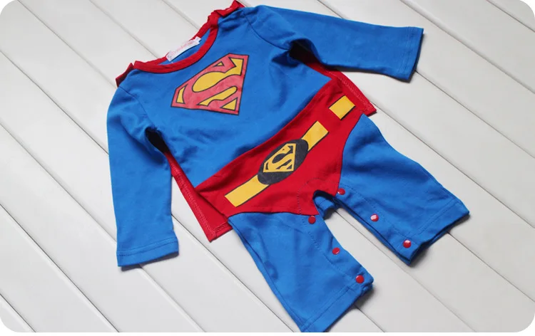 Летний костюм для новорожденного мальчика девочки с длинными руками в стиле Супермена Комбинезоны Детская одежда для младенцев детская одежда