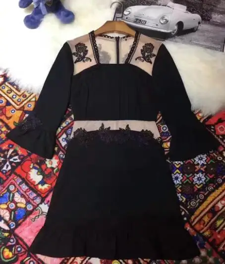 Summer beach dress дамской одежды перспектива слинг спинки живот-обнажая Сексуальная Вышивка стиль Платья Дам - Цвет: black