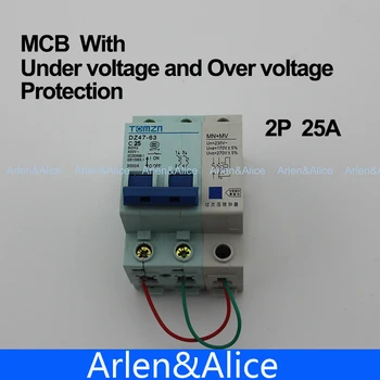 

2P 25A 400V~ 50HZ/60HZ MCB with over voltage and under voltage protection Mini Circuit breaker MN+MV