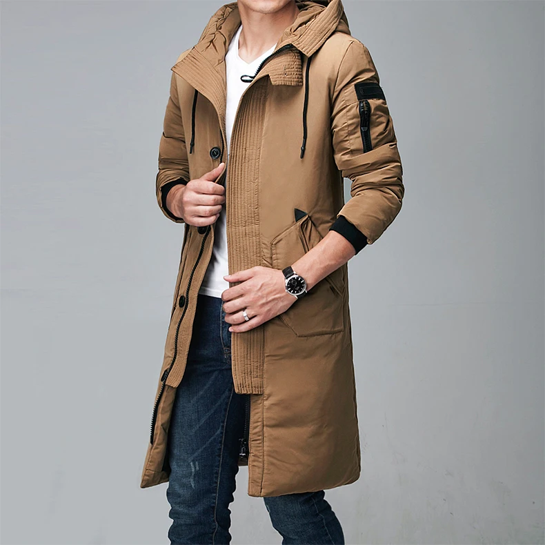 Мужская длинная пуховая куртка, зимняя парка на утином пуху, пальто с капюшоном, теплая ветрозащитная брендовая одежда, мужской пуховик, верхняя одежда