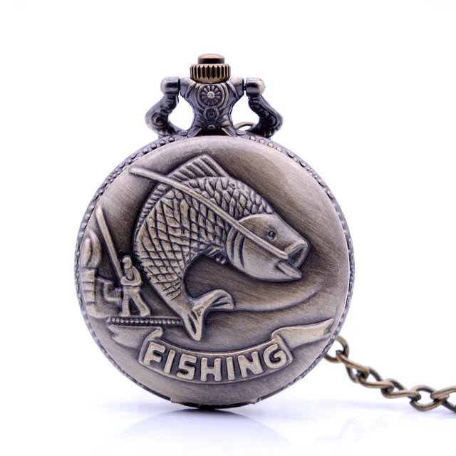 Steampunk Antique Fishing Quartz Pocket Watch Retro Necklace Chain Pendant Mens Steampunk Antique Fishing Quartz Pocket Watch Retro Necklace Chain Pendant Mens