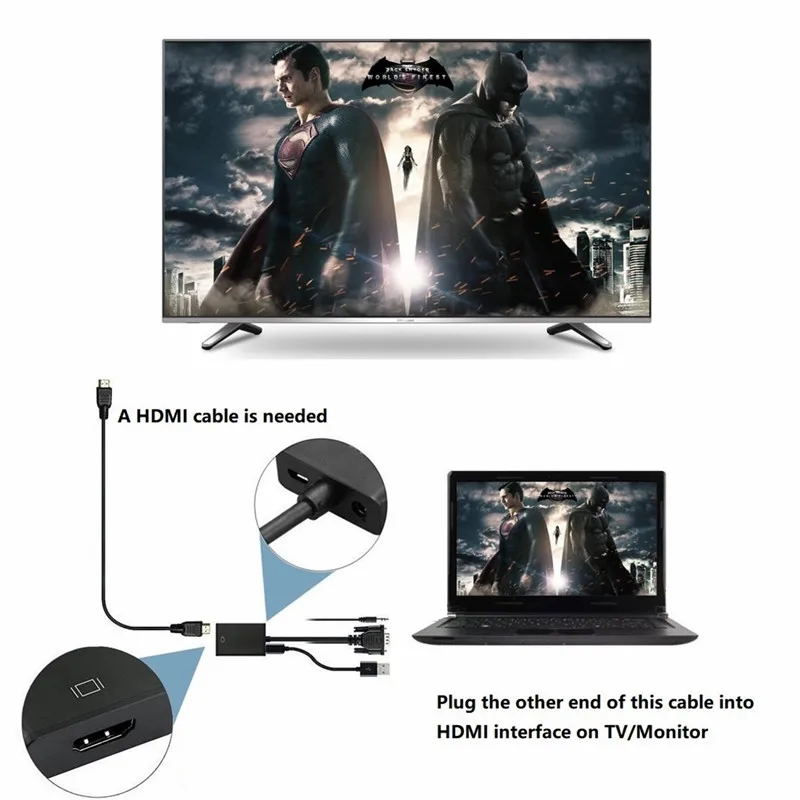 1080P VGA to HDMI Converter Adapter for Computer Desktop,Laptop,PC,Monitor,Projector,HDTV with Audio Cable and USB Cable 1080P VGA to HDMI Converter Adapter for Computer Desktop,Laptop,PC,Monitor,Projector,HDTV with Audio Cable and USB Cable