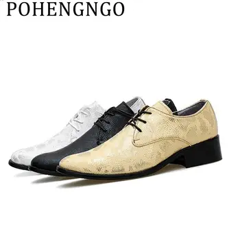 

2019 Designer Wedding Shoes White Men Party Oxford Shoes Golden formal mariage men pointed toe dress shoes sapatos masculino