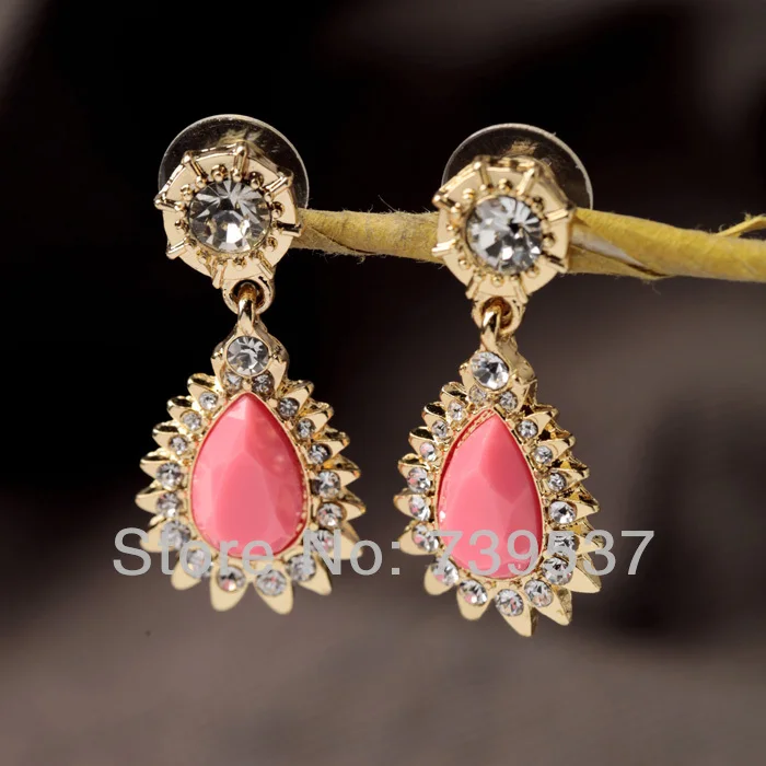 

High Quality Gold Color Tear Drop Pink Acrylic Lady Earrings