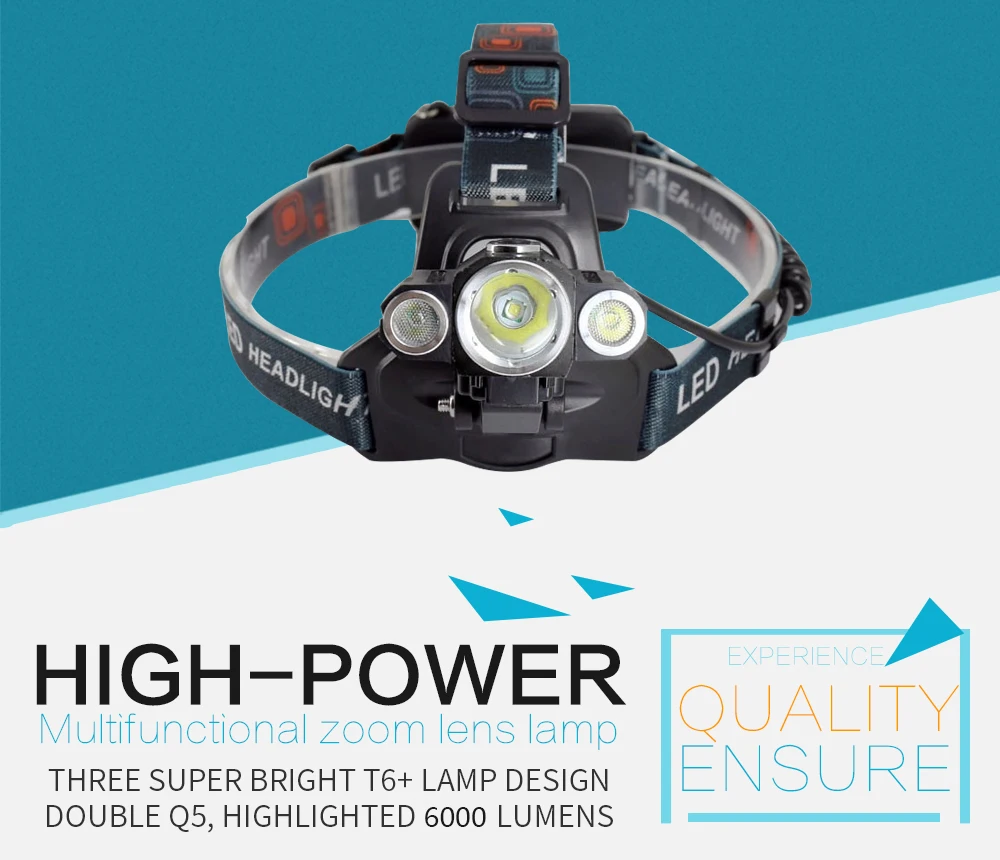 LED Head Lamp T6 Waterproof 6000 Lumens Head Torch Powerful Flashlight Lantern Rechargeable 18650 Battery for camping fishing