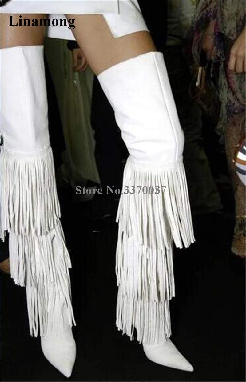 white fringe boots